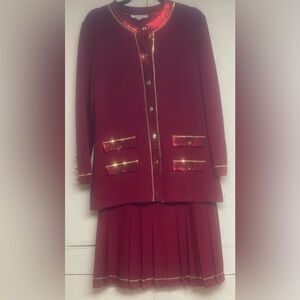 St. John Evening Red Textured Jacket with Sequin Detail